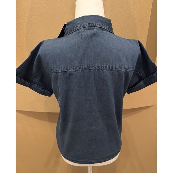 BEBE The Tie Front Denim Shirt - Medium Wash Size L - Picture 4 of 9